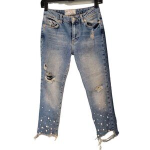 Free People Distressed Pearl Embellished Jeans Size 24